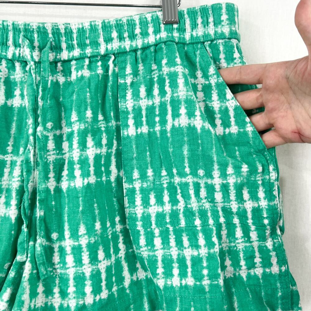 J.Crew Women's Linen Blend Green Tie Dye Shorts Large Summer Spring - Picture 3 of 7